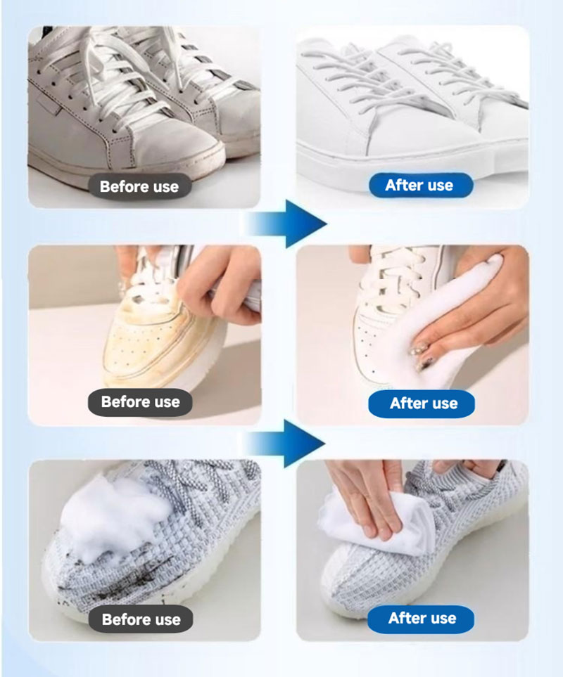 A agente de limpeza de shoes brancos.4