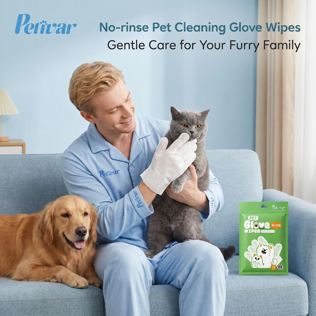 Toalhetes profissionais verdes de 10 contagens sem enxágue para animais de estimação para limpeza rápida do corpo e refrescamento do pelo para cães e gatos