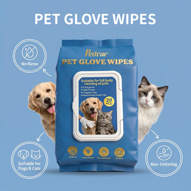 Luvas profissionais de limpeza para animais de estimação sem enxágue para eliminar odores difíceis e prolongar o frescor, 20 peças